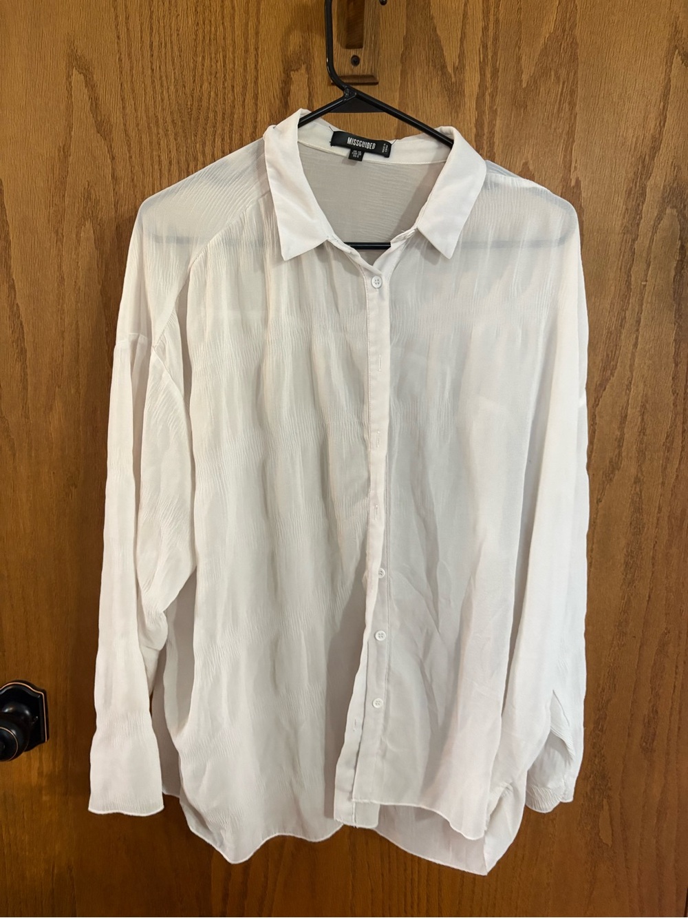 Missguided Plus White Semi-Sheer Button-Down Shirt